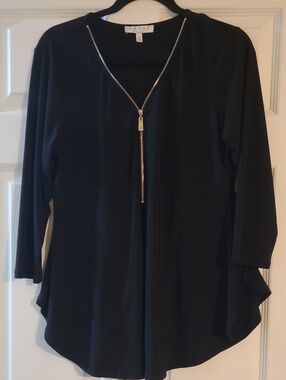 Chaus Women's Black Zip-Front Blouse Size L